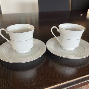 Crown Ming Fine China Jian Shiang Royal Palm Band Footed Cup and Saucer Set(s)
